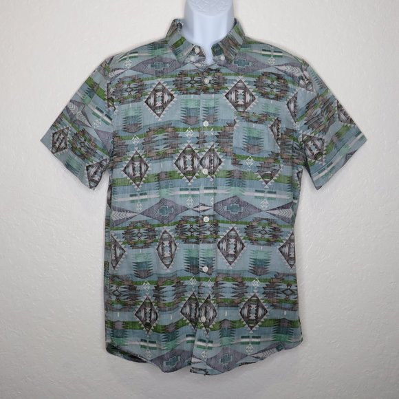 Brooklyn Cloth* Men's Short Sleeve Button Down Curved Hem BOHO Shirt~ Size Large - Picture 1 of 10